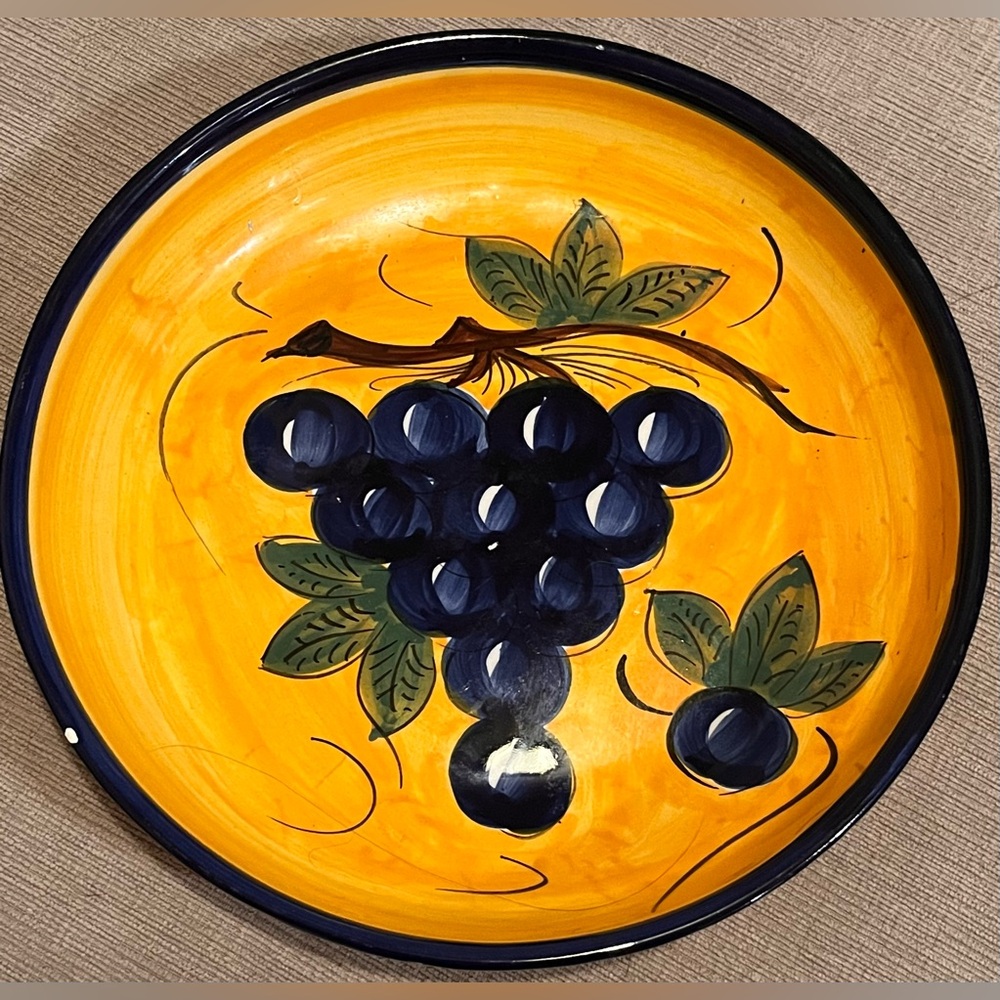 Vibrant Yellow and Blue Grapes Plate